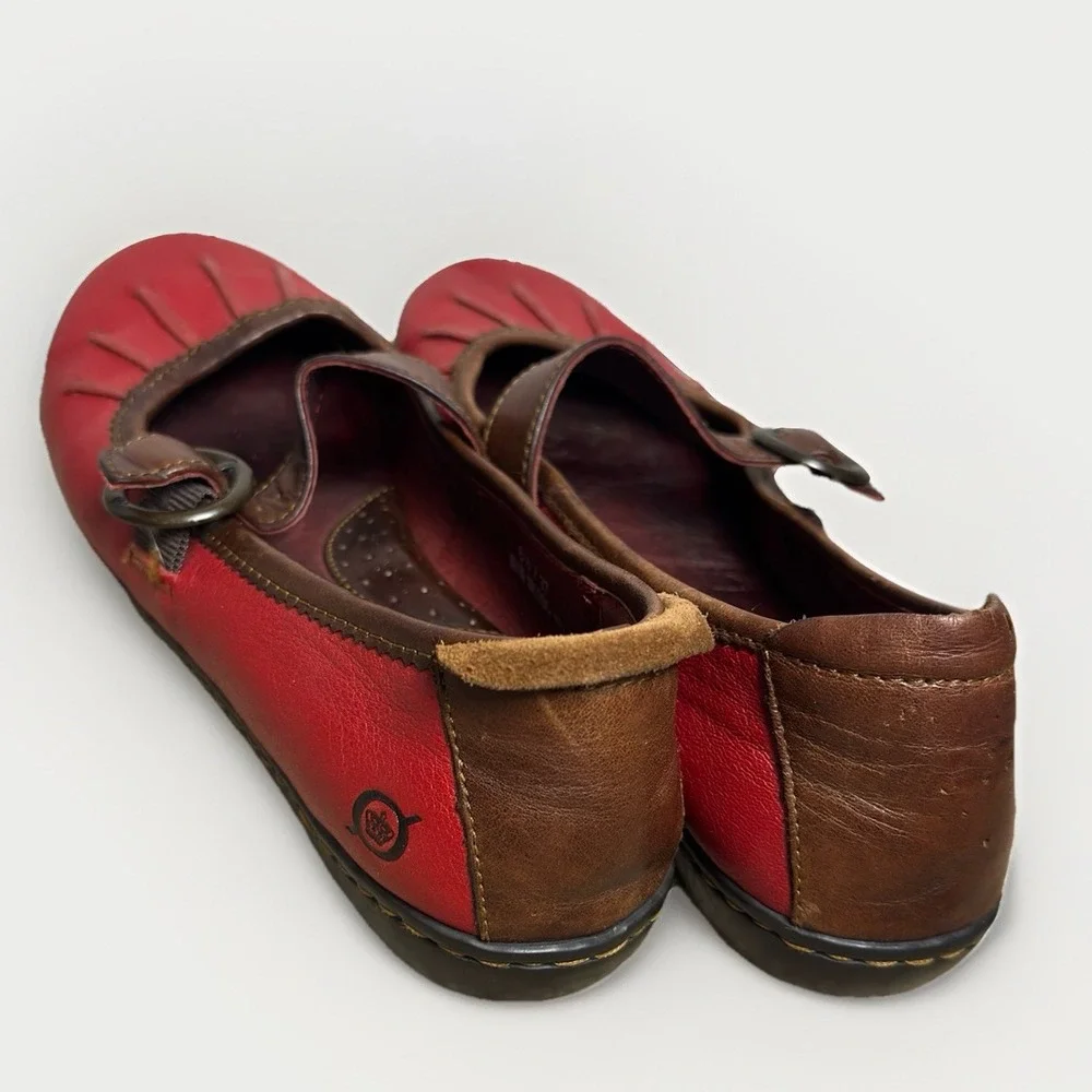 Born Brown / Red Leather Mary Jane Flat Loafer Size 6.5 Adjustable Buckle - Picture 7 of 8